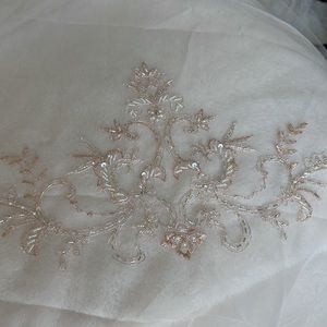 Ivory and blush fingertip wedding veil